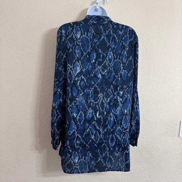 Nine West Women's Blue Snake Print Tie Neck Tunic Blouse Shirt Top M - Picture 9 of 11